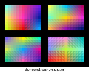 Colorful background pattern set. Abstract geometric shapes. Gradient square triangle. Template design for publications, cover, poster, flyer, brochure, banner, wall. Vector illustration.