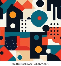 Un fondo colorido con un patrón de formas y colores. patrón impecable. Resumen textil, de color plano geométrico. ilustración vectorial. 
