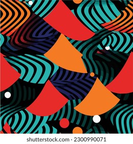 Un fondo colorido con un patrón de formas y colores. patrón impecable. Resumen textil, de color plano geométrico. ilustración vectorial. 