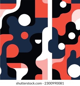 Ein bunter Hintergrund mit einem Muster von Formen und Farben. nahtloses Muster. Abstrakte Textilien, geometrische Flachfarbe. Vektorgrafik. 