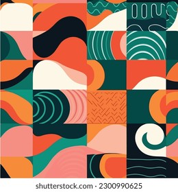 A colorful background with a pattern of shapes and colors. seamless pattern. Abstract textile, geometric flat color. vector illustration. 