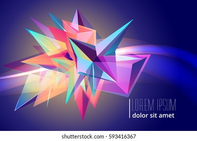 Colorful background with perspective geometric unusual facets object.