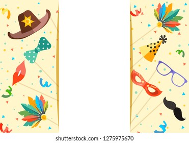 colorful background with photo booth objects for carnival