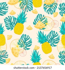 Colorful background, Pineapple background.tropical, Fresh concept  design,Fruit pattern.Pattern design