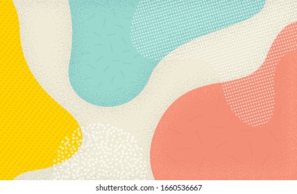 Farbiger Hintergrund im Pop-Art-Stil. Abstraktes buntes Spotty-Muster. Memphis Texturstil. Vektorillustration.