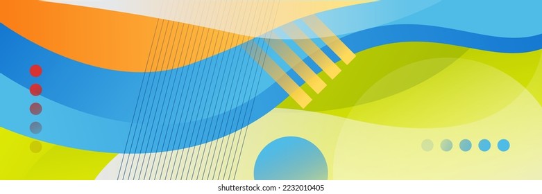 Colorful background for presentation design, social media cover, business card background, wide banner design template. Colorful tech web banner with geometric shapes backdrop and gradient colors