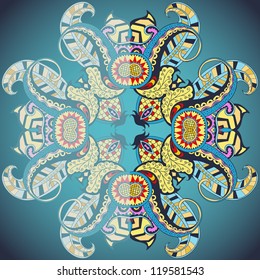 Colorful background with psychedelic hand drawn ornament