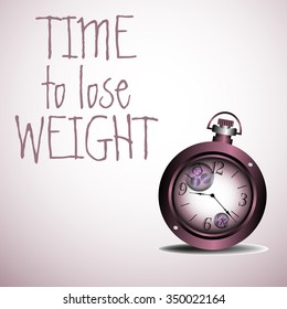 Colorful background with purple watch and the text time to lose weight written with purple letters