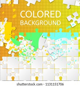 Colorful background of puzzles on a transparent background. Spray paint.