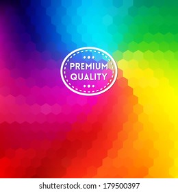 Colorful background with rainbow waves with mosaic texture. Premium quality label