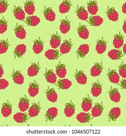 Colorful background with 
raspberries. Seamless pattern for summer theme. Vector illustration.