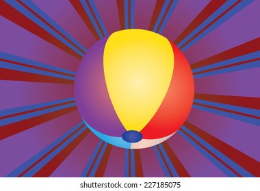 Colorful background with rays and volleyball ball over it.