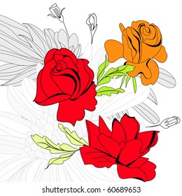 Fondo colorido con rosas rojas