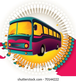 Colorful background with retro bus. Vector illustration.