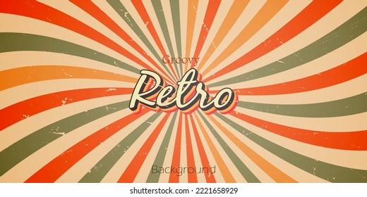 Colorful background retro style with groovy sunburst and grunge texture design vintage 