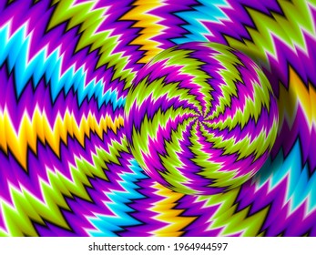 Colorful background with rotating sphere. Spin illusion.