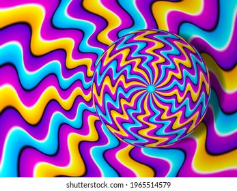 Colorful background with rotating sphere. Spin illusion.