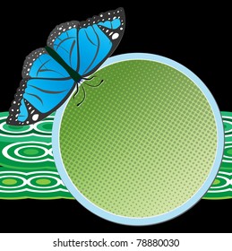 colorful background with round frame and  beautiful butterfly