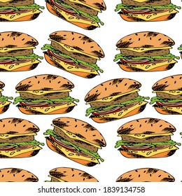 Colorful background with sandwiches. National Sandwich Day in USA.
Hand-drawn in
graphic style. Vector illustration