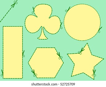 Colorful background with scissors cutting dotted lines and various shapes - more available