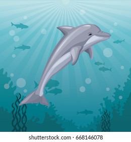 colorful background sea landscape underwater marine life and mammal dolphin