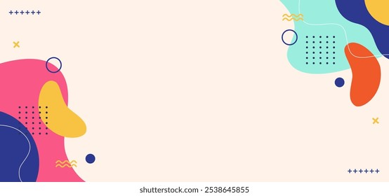 A colorful background with a lot of shapes and lines. The background is a mix of different colors and shapes, giving it a playful and creative vibe