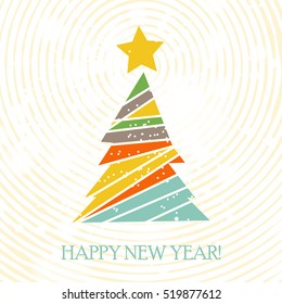 Colorful background with simple stylized christmas tree.