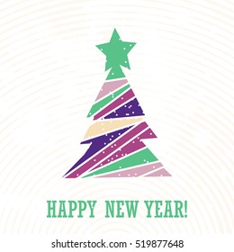 Colorful background with simple stylized christmas tree.
