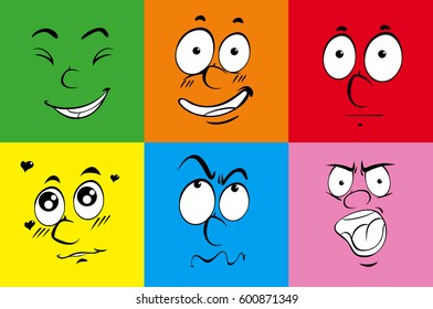 Colorful background with six faces illustration