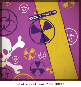 Colorful background with skull and radiation, biohazard symbol