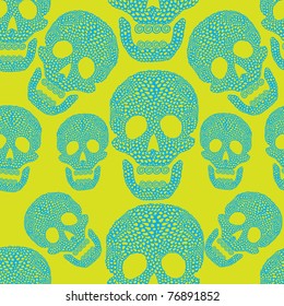 Colorful background with skulls & flowers. Vivid pattern with decorative skull