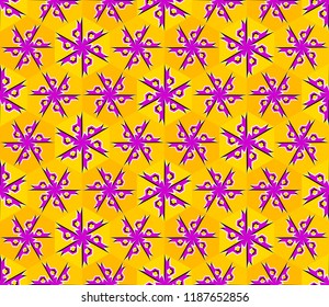 Colorful background with snowflakes in techno style. Spin illusion. Seamless pattern.