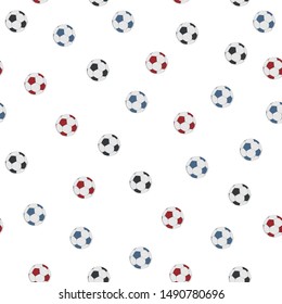 Colorful background of soccer balls. Seamless football pattern.