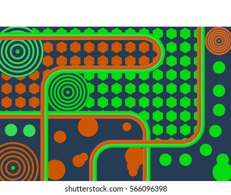 Colorful background with some hexagons and circles 