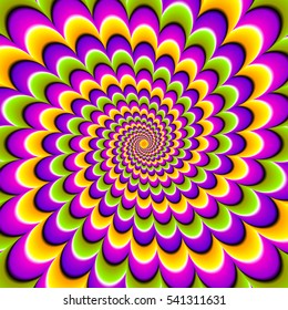 Colorful background with spirals. Motion illusion.