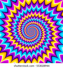 Colorful background with spirals. Motion illusion.