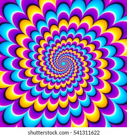 Colorful background with spirals. Optical expansion illusion.