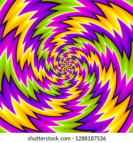 Colorful background with spirals. Spin illusion.