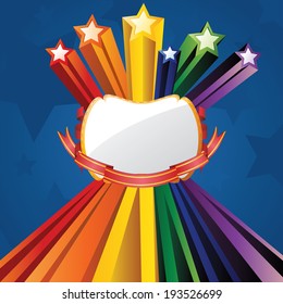 Colorful background with stars explosion and banner.
