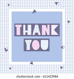Colorful background with text. Thank you, poster design. Blue, white and pink backdrop vector. Decorative illustration,  symbol of gratitude