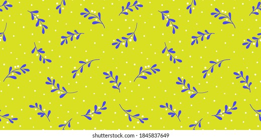 Colorful background with tree branches and dots. Vector seamless pattern.
