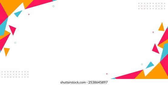 A colorful background with triangles and dots. The background is white and the triangles are in different colors