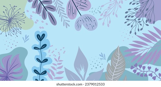 Colorful background with tropical plants. Place for your text.Pattern with tropical leaves. 