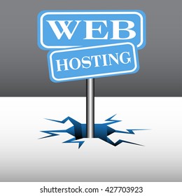 Colorful background with two blue plates with the text web hosting coming out from an ice crack