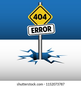 Colorful background with two plates with the text 404 error coming out from an ice crack. Internet error concept