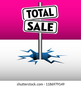 Colorful background with two plates with the text total sale coming out from an ice crack