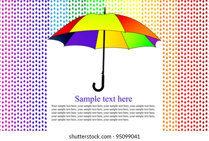 colorful background with umbrella in the rain, vector