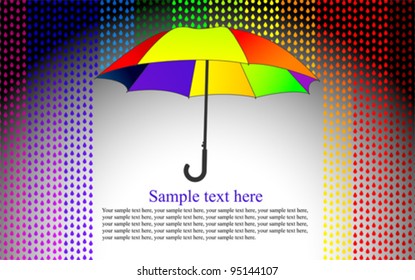 colorful background with umbrella in the rain, vector