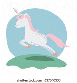 colorful background with unicorn jumping in hill vector illustration