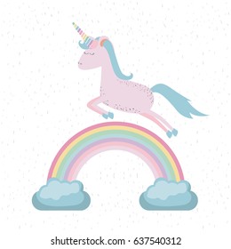colorful background with unicorn jumping over the rainbow vector illustration